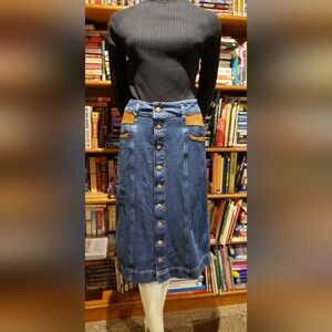 Midi Denim Button-Front Skirt